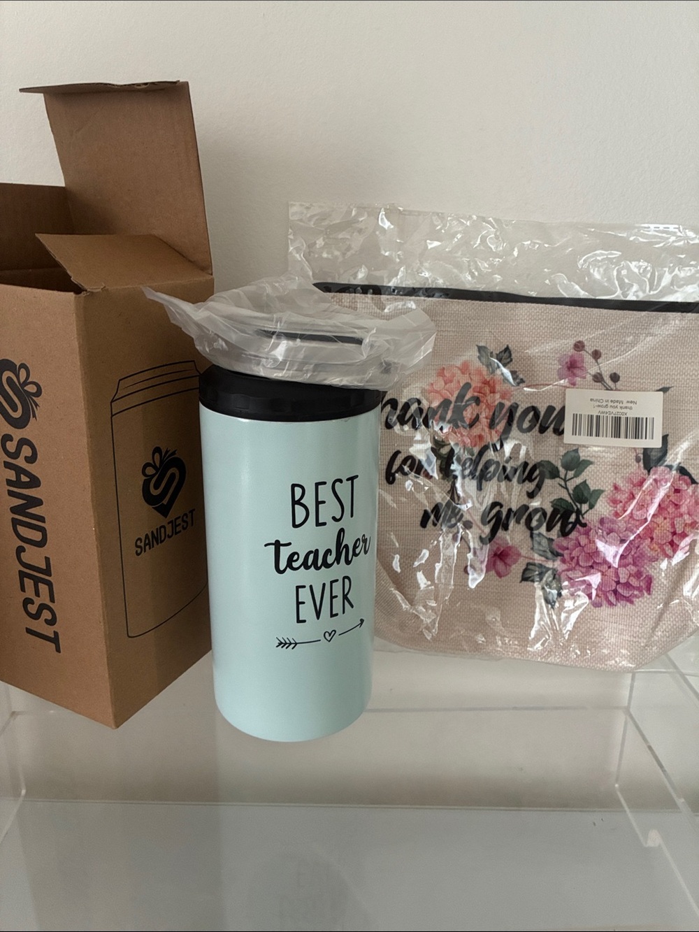 SandJest “Best Teacher Ever” Mint Travel Tumbler plus bonus item!